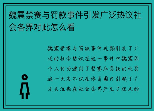 魏震禁赛与罚款事件引发广泛热议社会各界对此怎么看 魏震禁赛与罚款事件引发广泛热议社会各界对此怎么看